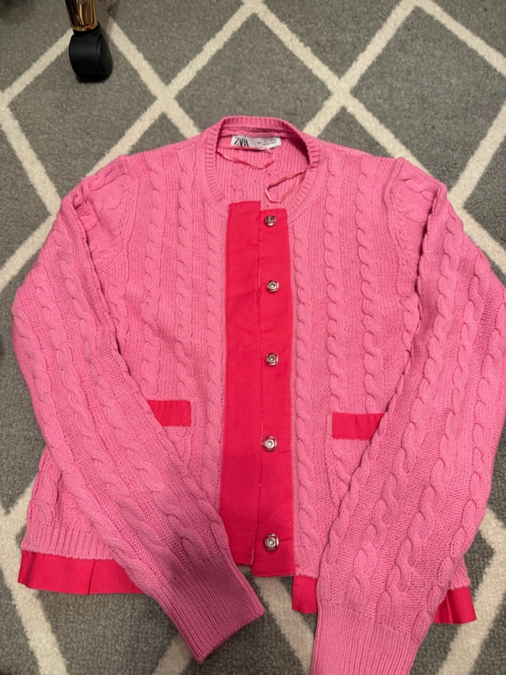 Zara Bright Pink Cable Knit Cardigan - Picture 2 of 3